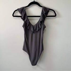 Wilfred Ruffled Bodysuit Gray size Extra Small